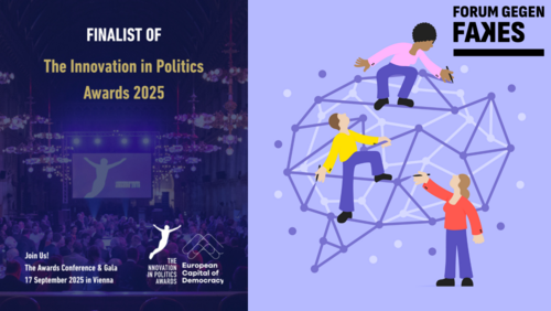 Plakat des Awards und Logo des Forum gegen Fakes