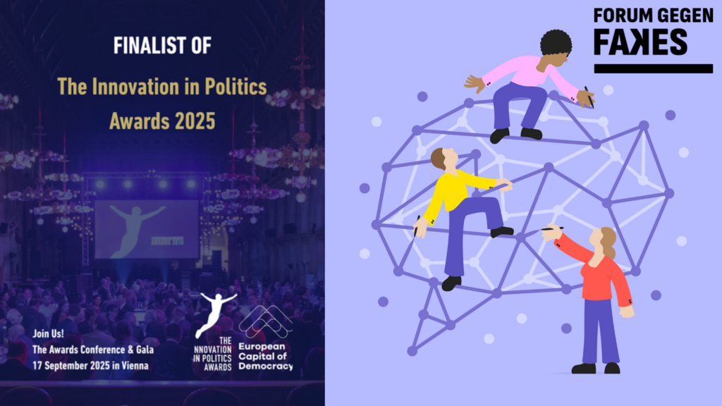 Plakat des Awards und Logo des Forum gegen Fakes